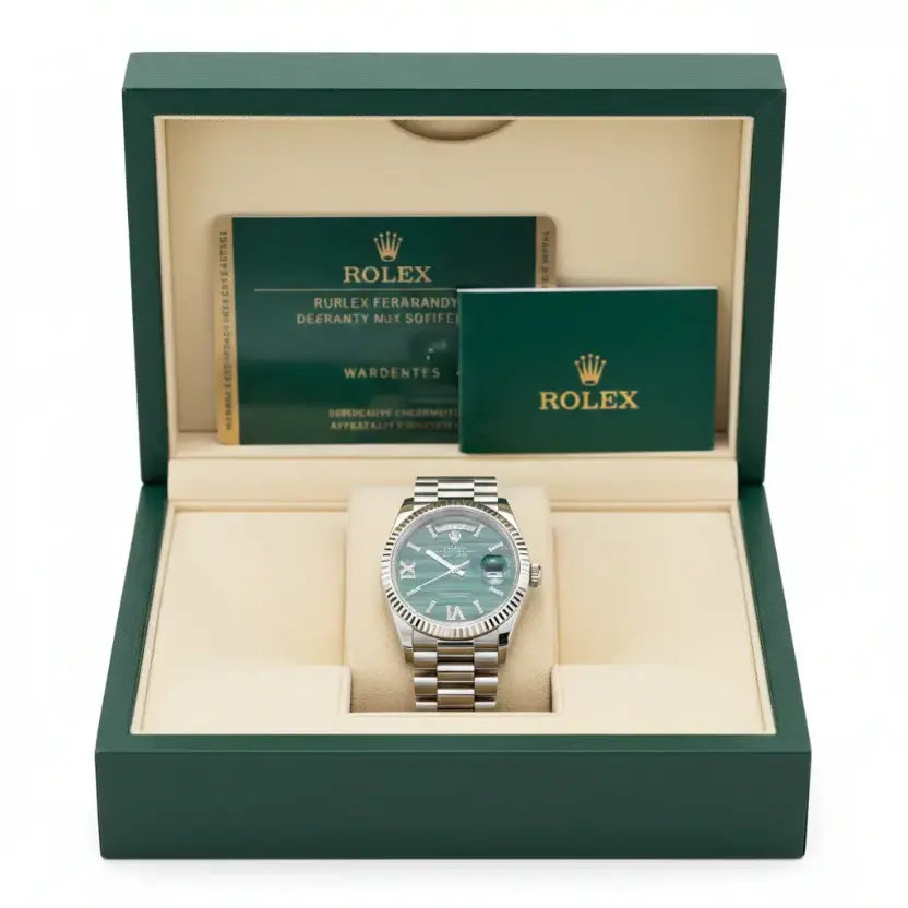 Rolex Day-Date 36 watch with a malachite dial