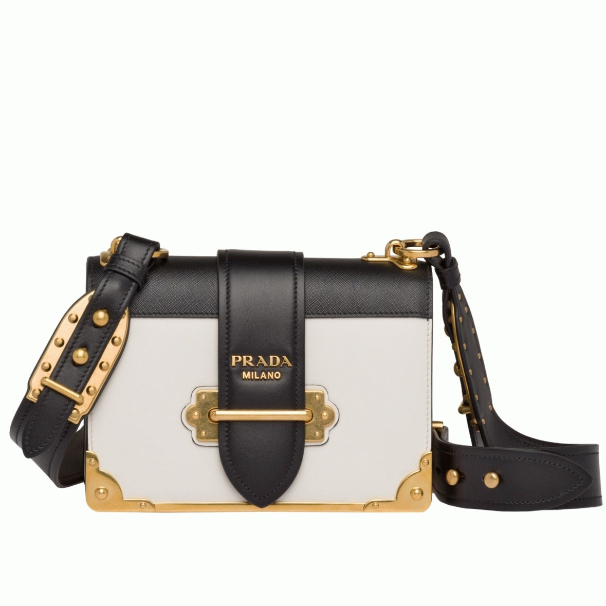 Boutique Quality ||  Prada White/Black Cahier Shoulder Bag Knockoff