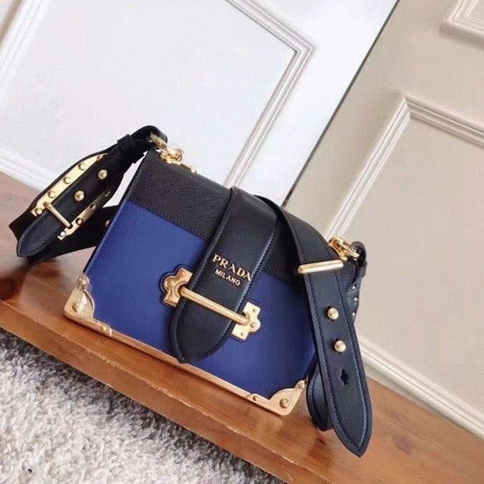 Boutique Quality || Prada Blue/Black Cahier Shoulder Bag