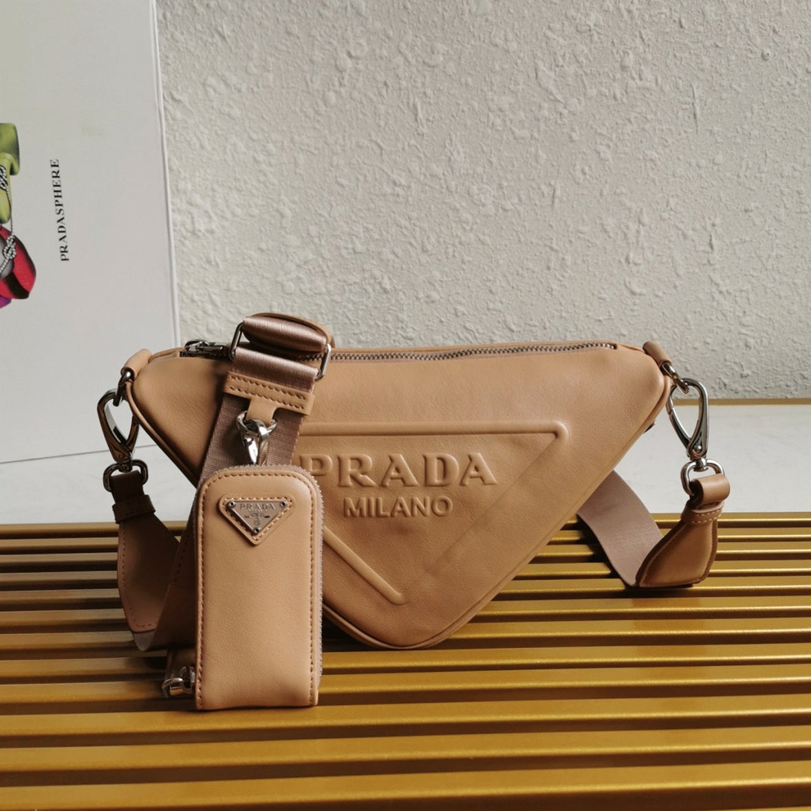 Boutique Quality || Prada Triangle Shoulder Bag in Beige