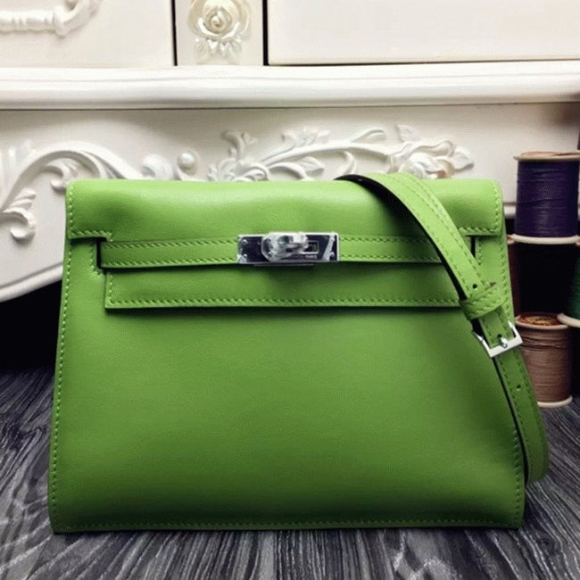 Boutique Quality || Green Swift Leather Top Hermes Kelly Danse Convertible Bag
