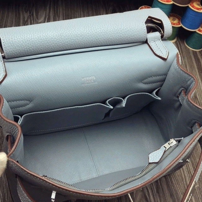 Boutique Quality || Blue lin designer Hermes Jypsiere 34cm handbag