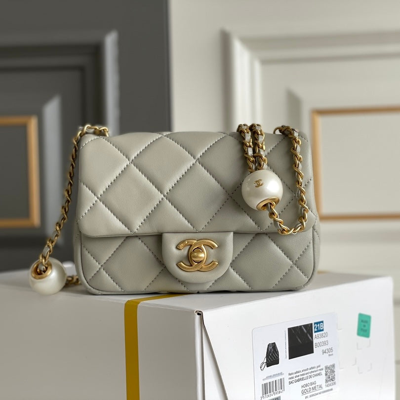 Boutique Quality || Chanel 24s Spring/Summer Double Pearl Square Fat Gray Bag