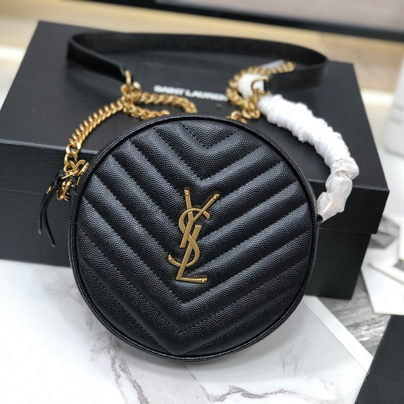 Boutique Quality || YSL Round Bag in Black and Gold