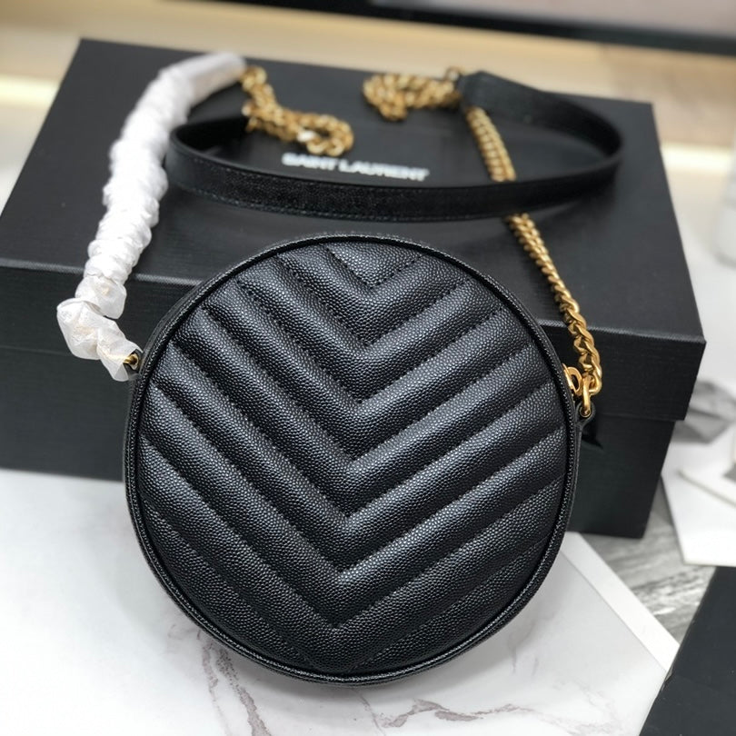 Boutique Quality || YSL Round Bag in Black and Gold