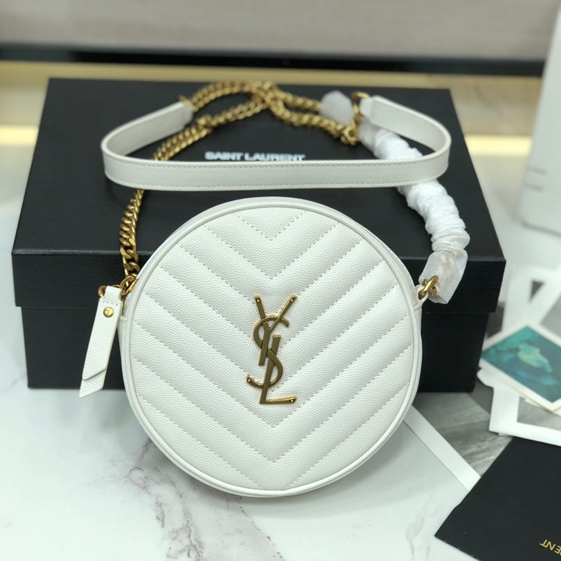 Boutique Quality || YSL Round Bag in White