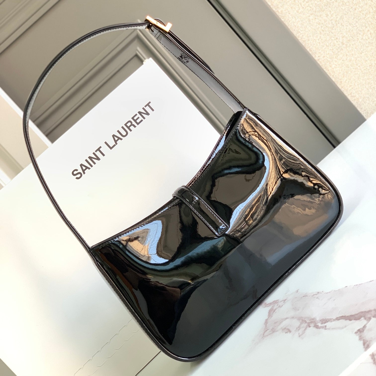 Boutique Quality || YSL Black patent Leather Underarm Bag