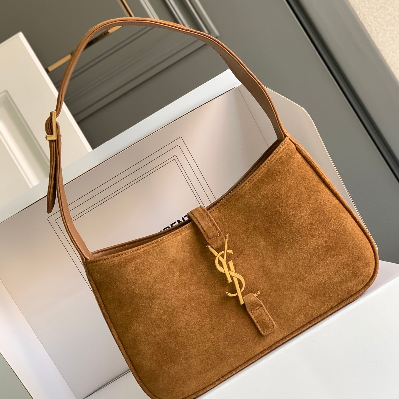 Boutique Quality || YSL Brown Suede Underarm Bag