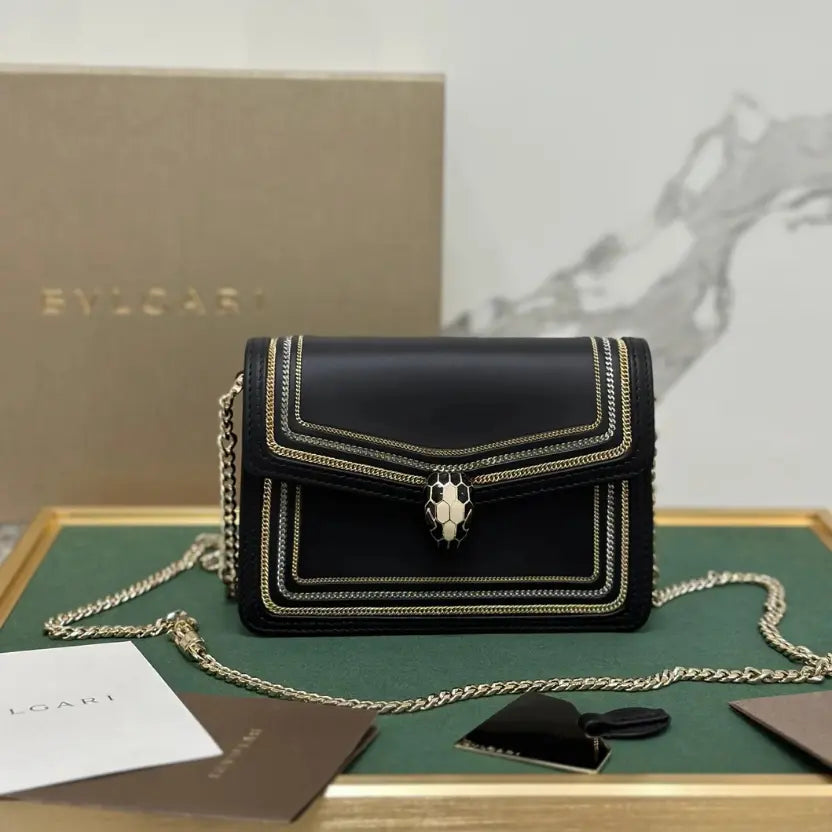 Boutique Level Quality || Bvlgari "Serpenti Diamond Blast" chain bag in black