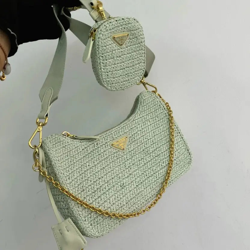 Boutique Quality || Prada Re-Edition Crochet Bag in Aqua