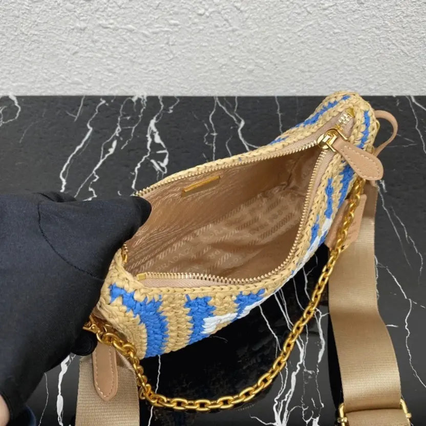 Boutique Quality || Prada Re-Edition Bag in Beige and Blue Stripe