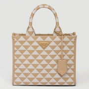 Boutique Quality || Prada Symbole Large Bag Knockoff in Beige/White Jacquard Fabric