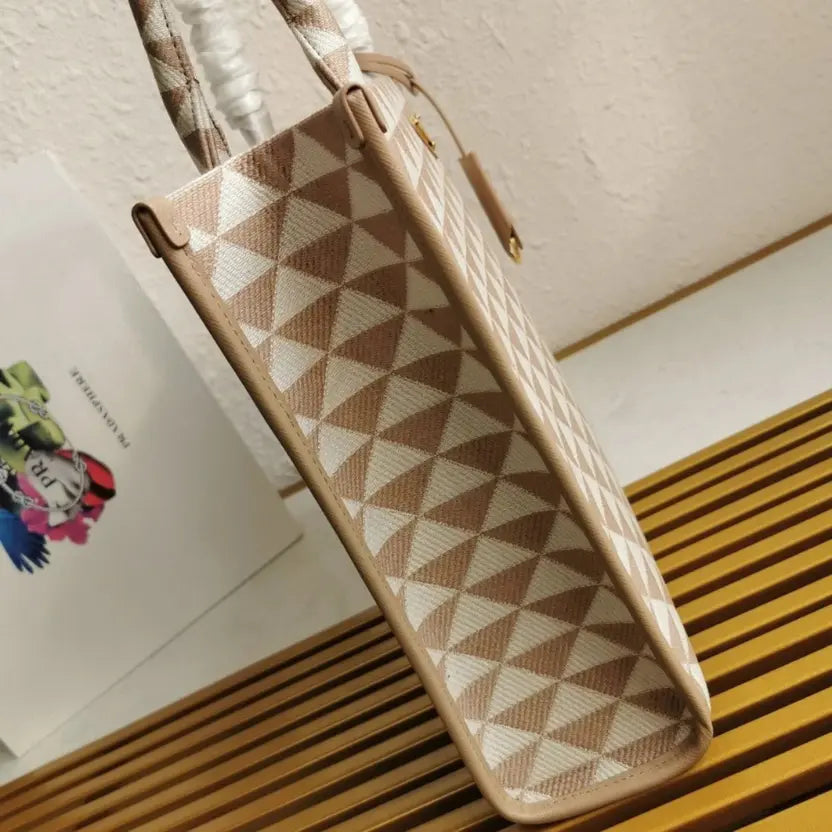 Boutique Quality || Prada Symbole Large Bag Knockoff in Beige/White Jacquard Fabric