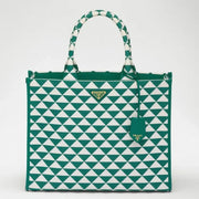 Boutique Quality || Prada Symbole Large Bag in Green/White Jacquard Fabric