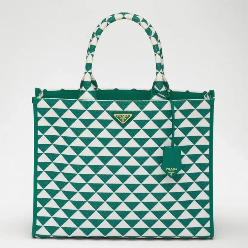 Boutique Quality || Prada Symbole Large Bag in Green/White Jacquard Fabric