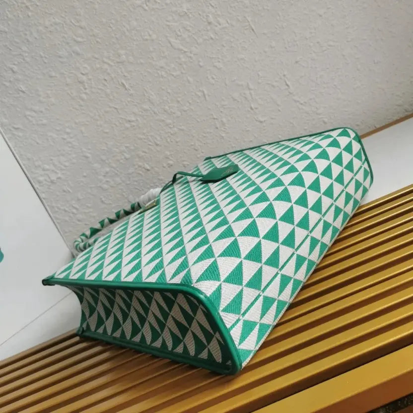 Boutique Quality || Prada Symbole Large Bag in Green/White Jacquard Fabric