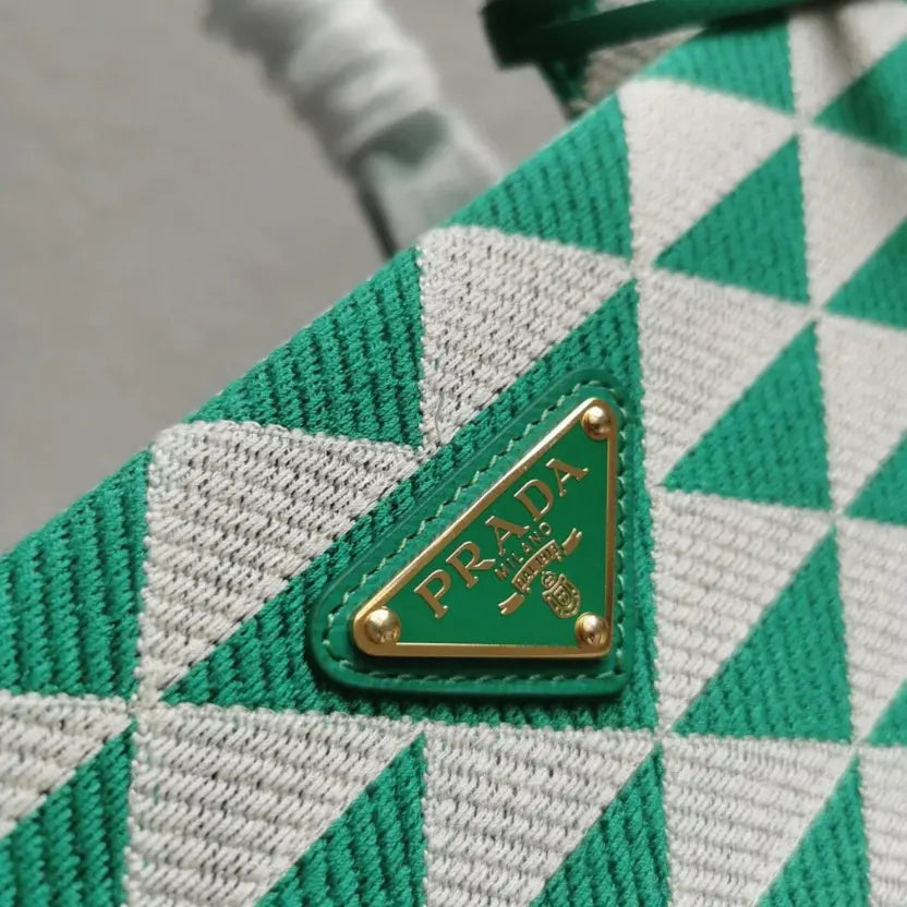 Boutique Quality || Prada Symbole Large Bag in Green/White Jacquard Fabric