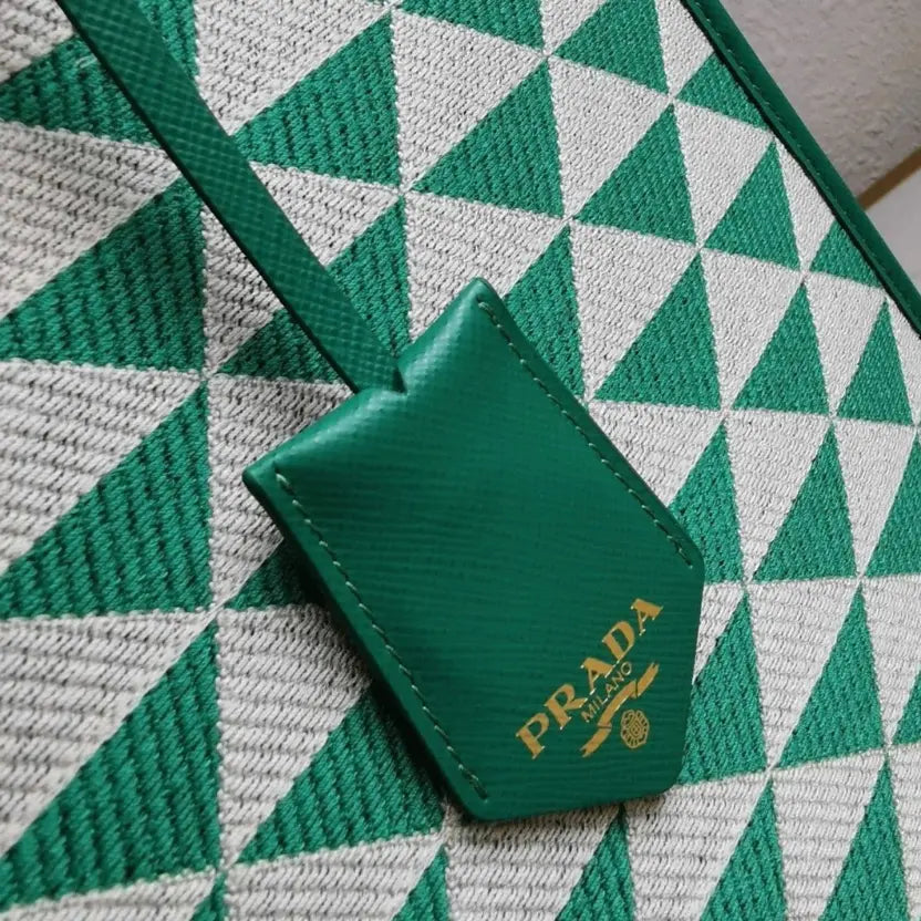 Boutique Quality || Prada Symbole Large Bag in Green/White Jacquard Fabric