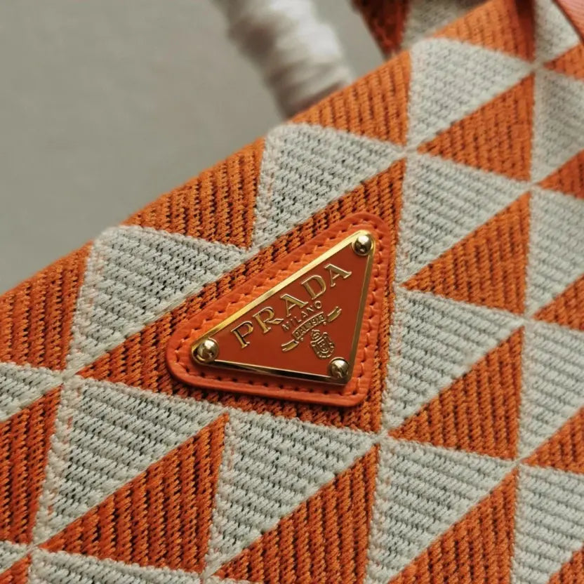 Boutique Quality || Prada Symbole Large Bag in Orange/White Jacquard Fabric