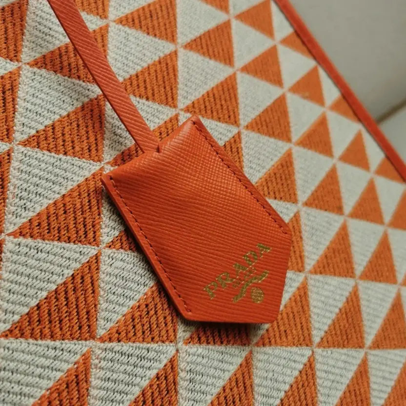 Boutique Quality || Prada Symbole Large Bag in Orange/White Jacquard Fabric