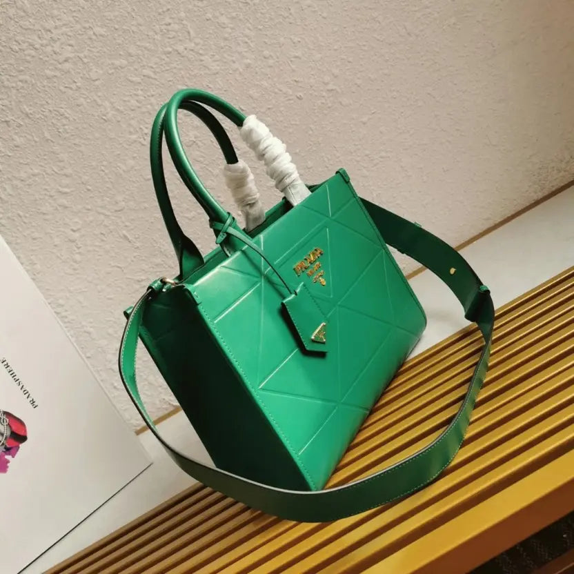 Boutique Quality || Prada Symbole Small Bag Knockoff with Topstitching in Green