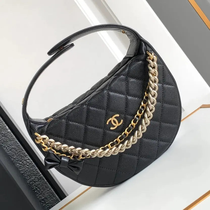 Boutique Quality || Chanel 24s Hula Hoop Bag in Black and Gold