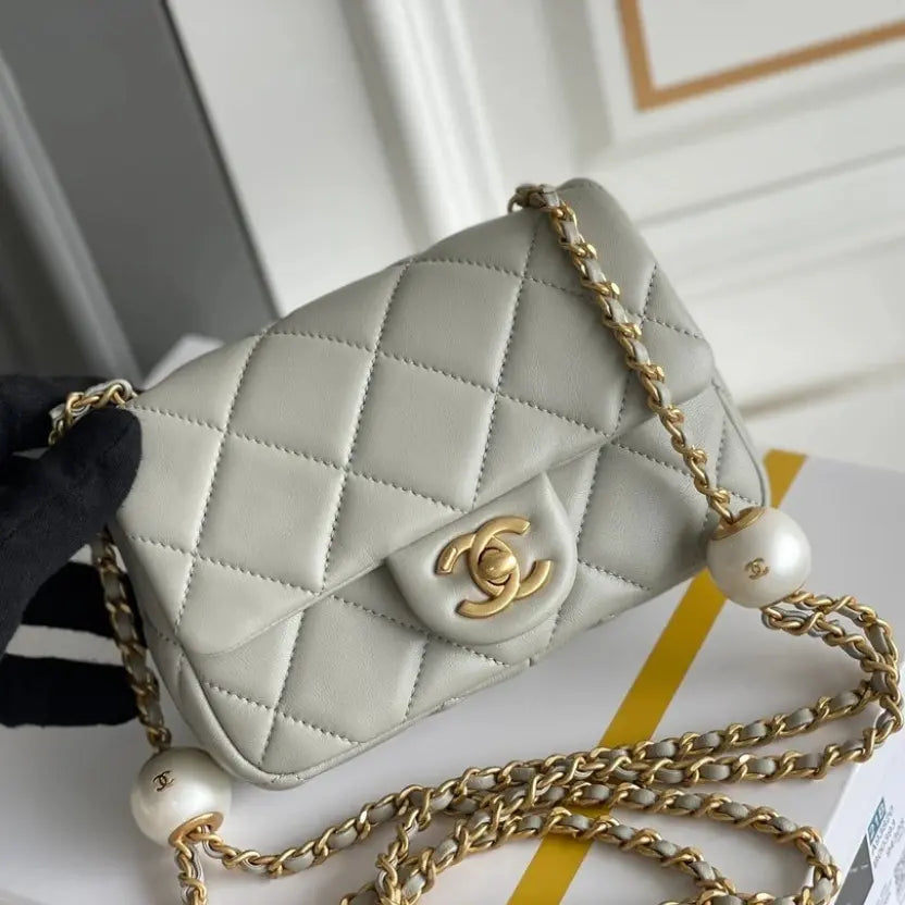 Boutique Quality || Chanel 24s Spring/Summer Double Pearl Square Fat Gray Bag