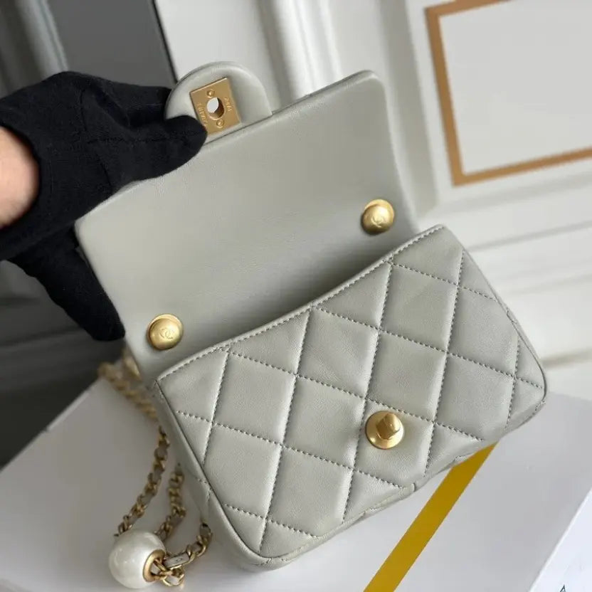 Boutique Quality || Chanel 24s Spring/Summer Double Pearl Square Fat Gray Bag
