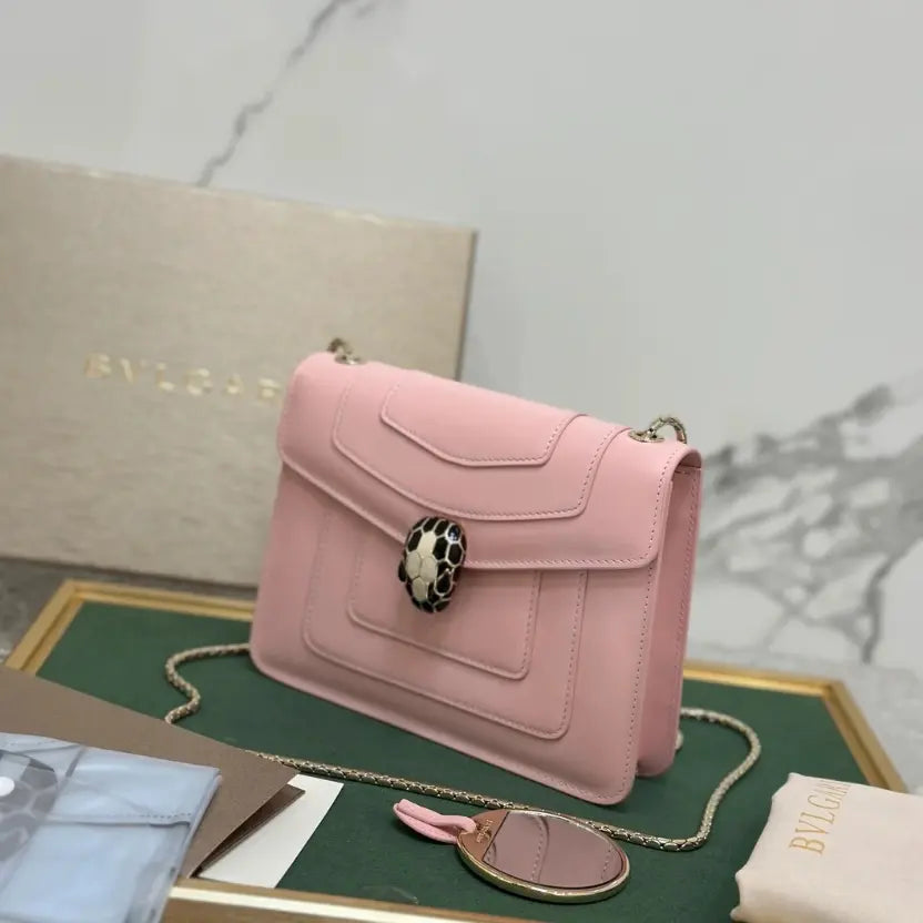 Boutique Level Quality || Bvlgari Serpenti Forever "Single Layer" Flap Small Square Bag in Pink