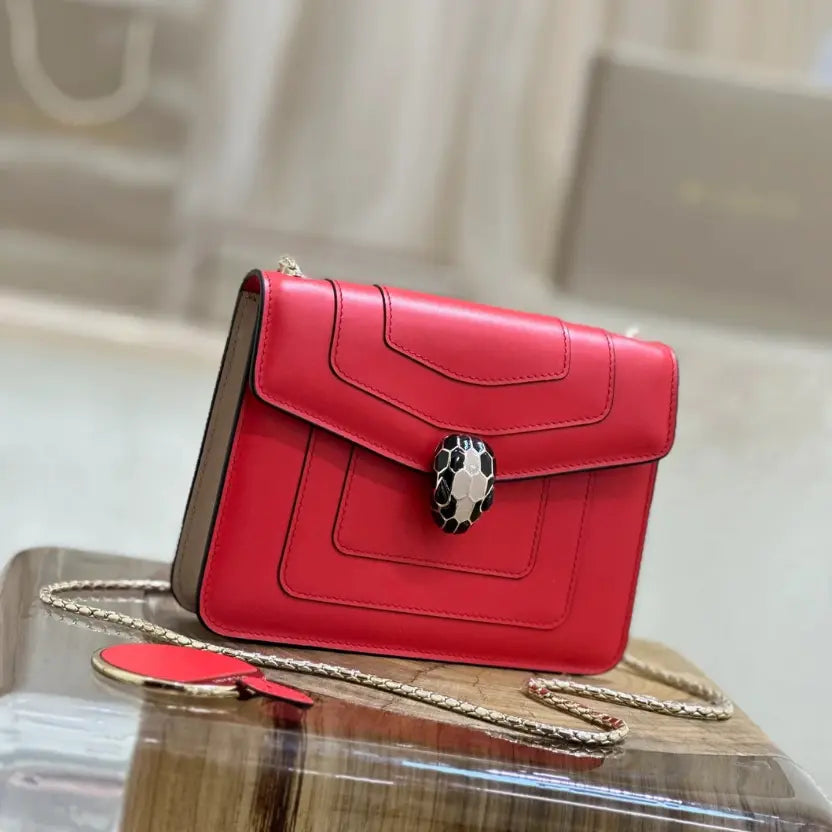 Boutique Level Quality || Bvlgari Serpenti Forever "Single Layer" Flap Small Square Bag in Red