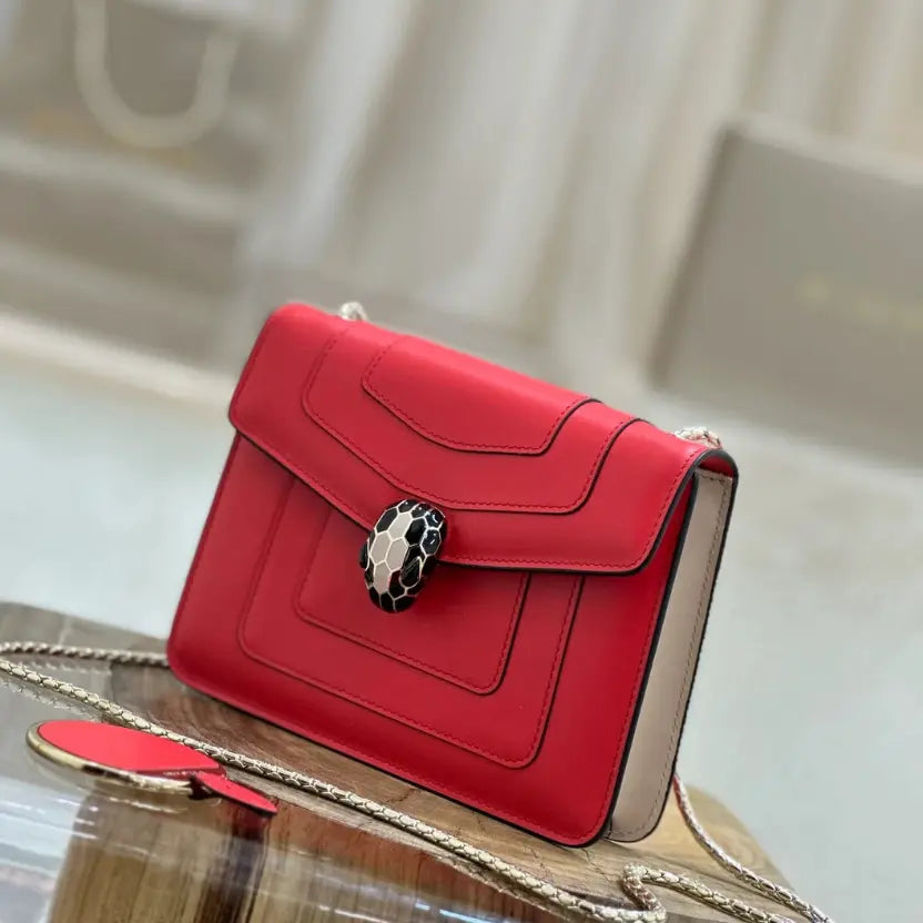 Boutique Level Quality || Bvlgari Serpenti Forever "Single Layer" Flap Small Square Bag in Red