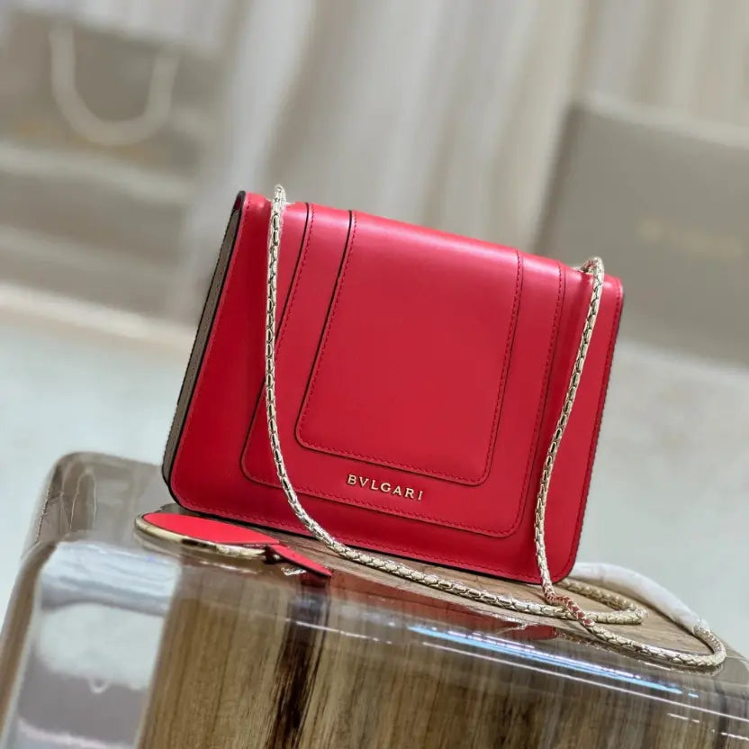 Boutique Level Quality || Bvlgari Serpenti Forever "Single Layer" Flap Small Square Bag in Red