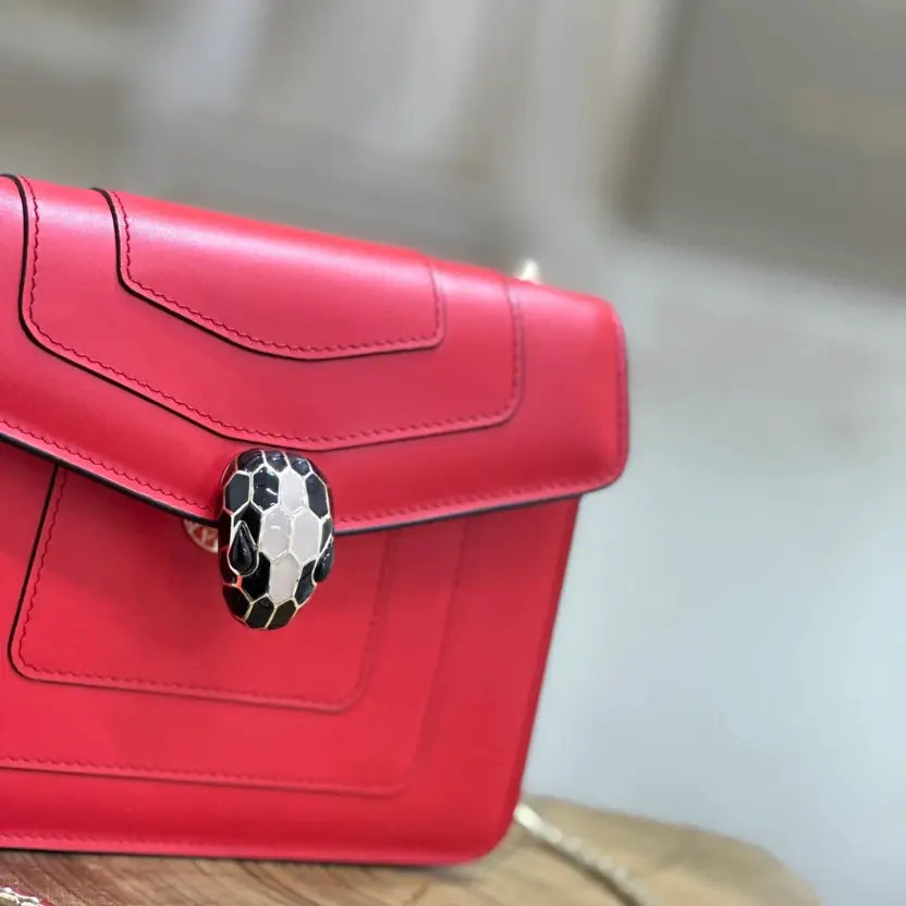 Boutique Level Quality || Bvlgari Serpenti Forever "Single Layer" Flap Small Square Bag in Red