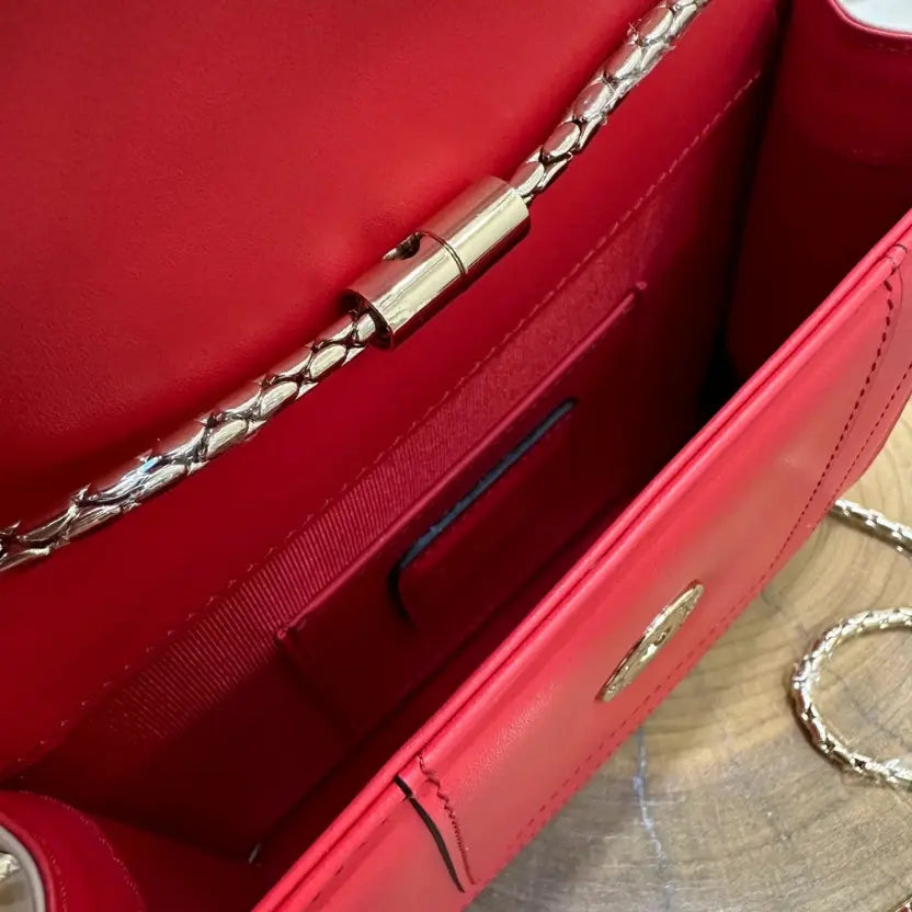 Boutique Level Quality || Bvlgari Serpenti Forever "Single Layer" Flap Small Square Bag in Red