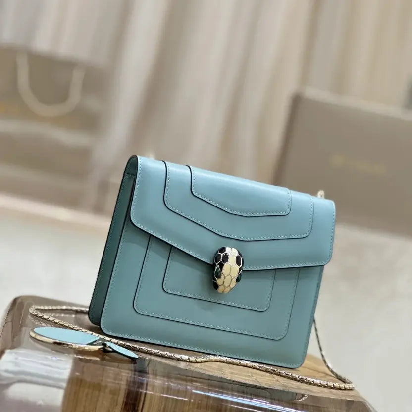 Boutique Level Quality || Bvlgari Serpenti Forever "Single Layer" Flap Small Square Bag in Blue