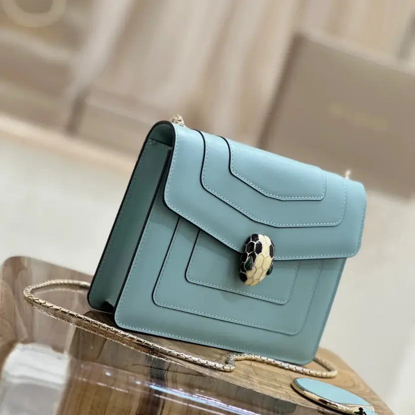 Boutique Level Quality || Bvlgari Serpenti Forever "Single Layer" Flap Small Square Bag in Blue