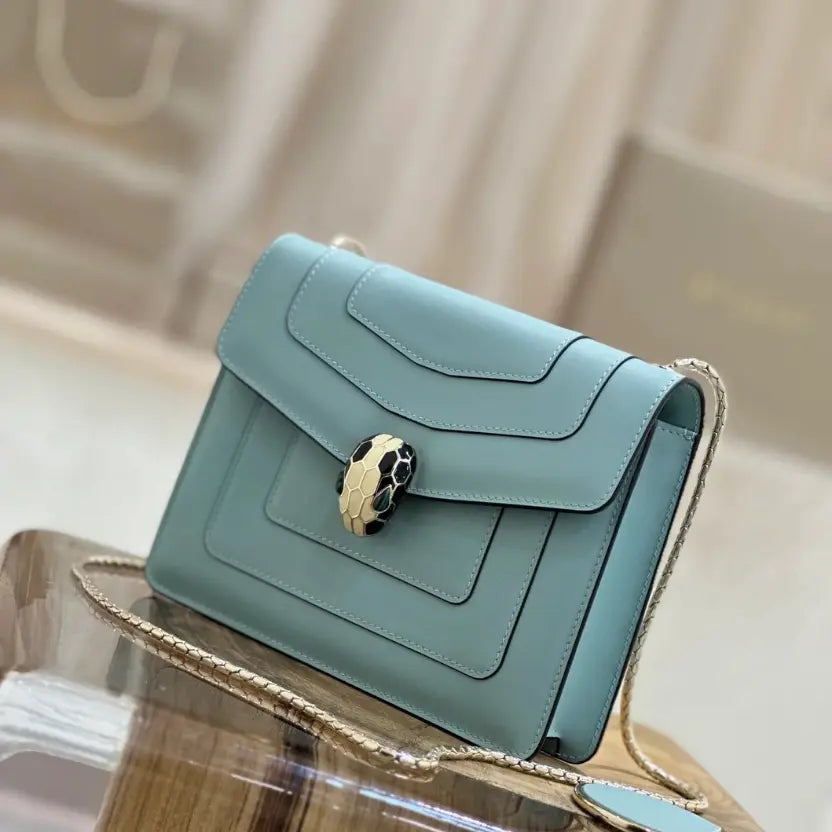 Boutique Level Quality || Bvlgari Serpenti Forever "Single Layer" Flap Small Square Bag in Blue