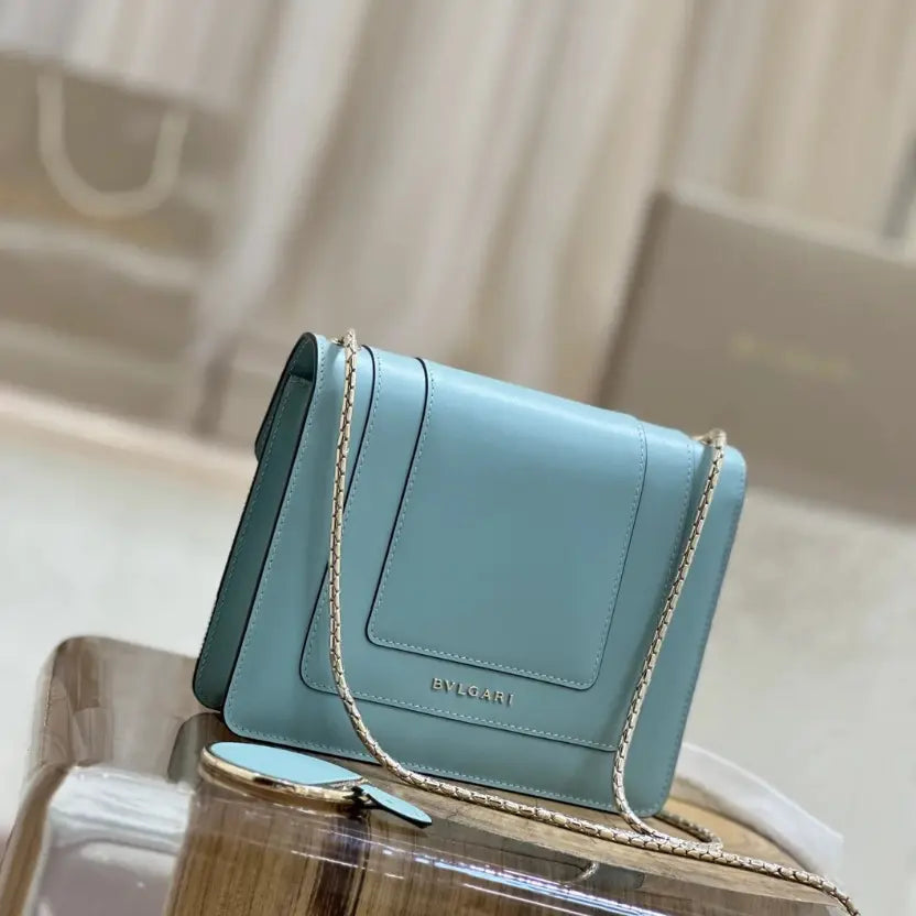 Boutique Level Quality || Bvlgari Serpenti Forever "Single Layer" Flap Small Square Bag in Blue
