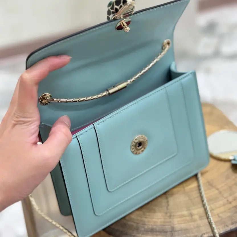 Boutique Level Quality || Bvlgari Serpenti Forever "Single Layer" Flap Small Square Bag in Blue