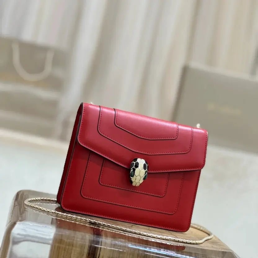 Boutique Level Quality || Bvlgari Serpenti Forever "Single Layer" Flap Small Square Bag in Red