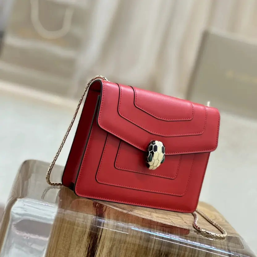Boutique Level Quality || Bvlgari Serpenti Forever "Single Layer" Flap Small Square Bag in Red