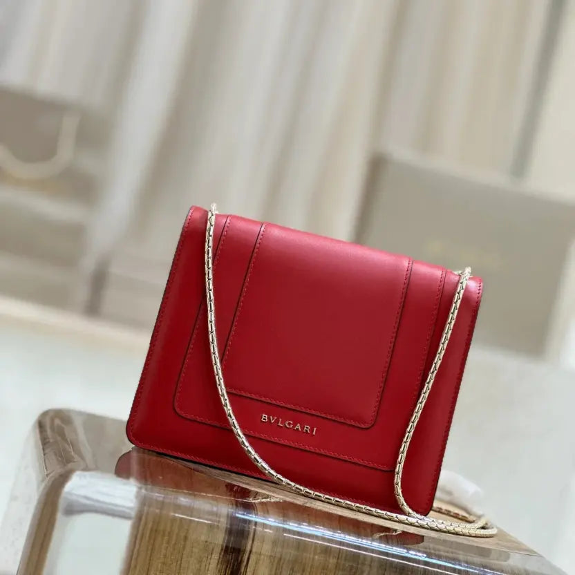 Boutique Level Quality || Bvlgari Serpenti Forever "Single Layer" Flap Small Square Bag in Red