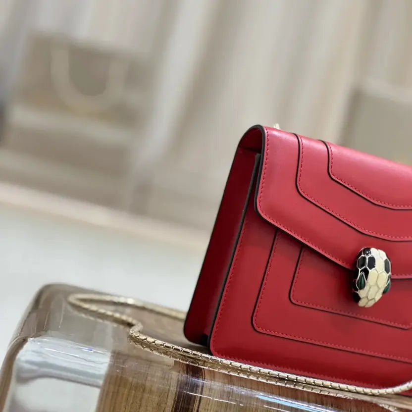 Boutique Level Quality || Bvlgari Serpenti Forever "Single Layer" Flap Small Square Bag in Red