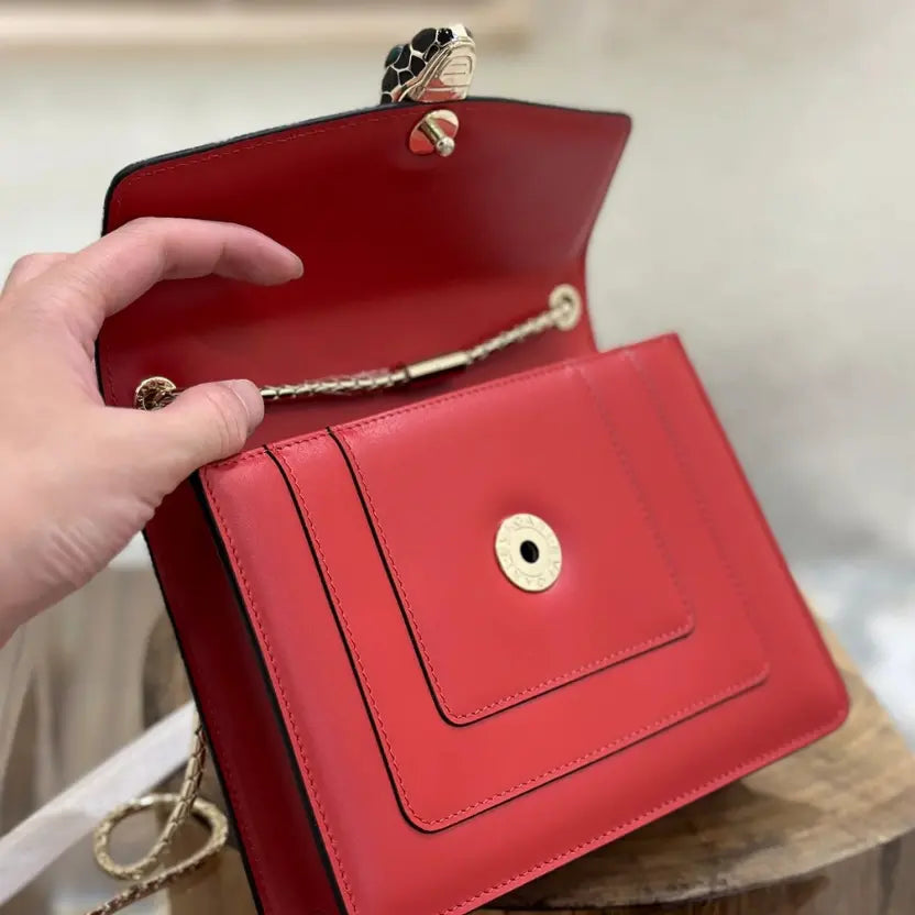 Boutique Level Quality || Bvlgari Serpenti Forever "Single Layer" Flap Small Square Bag in Red
