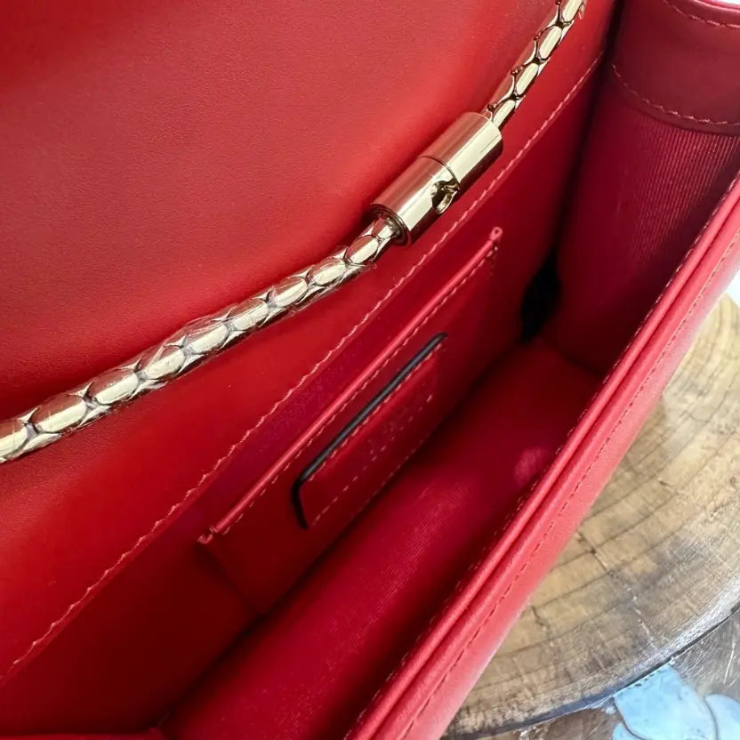 Boutique Level Quality || Bvlgari Serpenti Forever "Single Layer" Flap Small Square Bag in Red