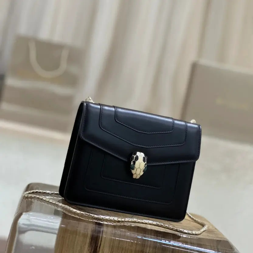 Boutique Level Quality || Bvlgari Serpenti Forever "Single Layer" Flap Small Square Bag in Black