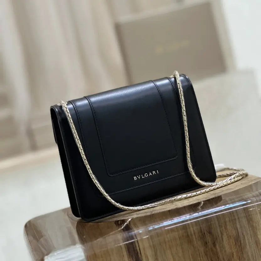 Boutique Level Quality || Bvlgari Serpenti Forever "Single Layer" Flap Small Square Bag in Black