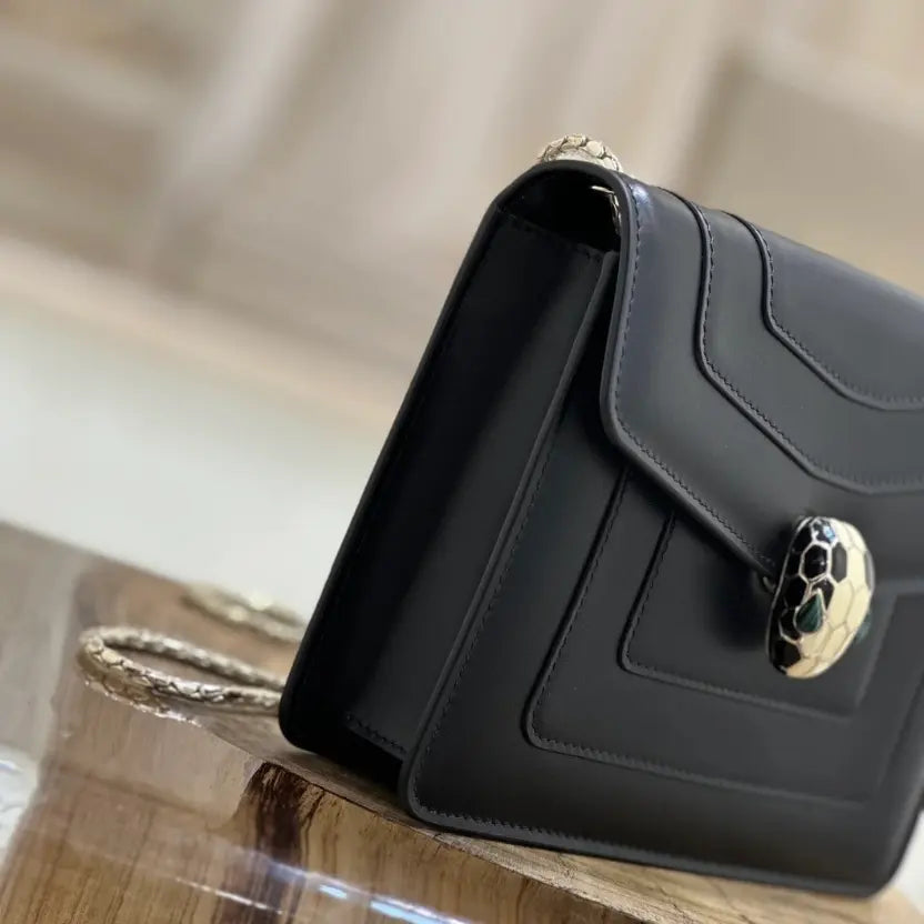 Boutique Level Quality || Bvlgari Serpenti Forever "Single Layer" Flap Small Square Bag in Black
