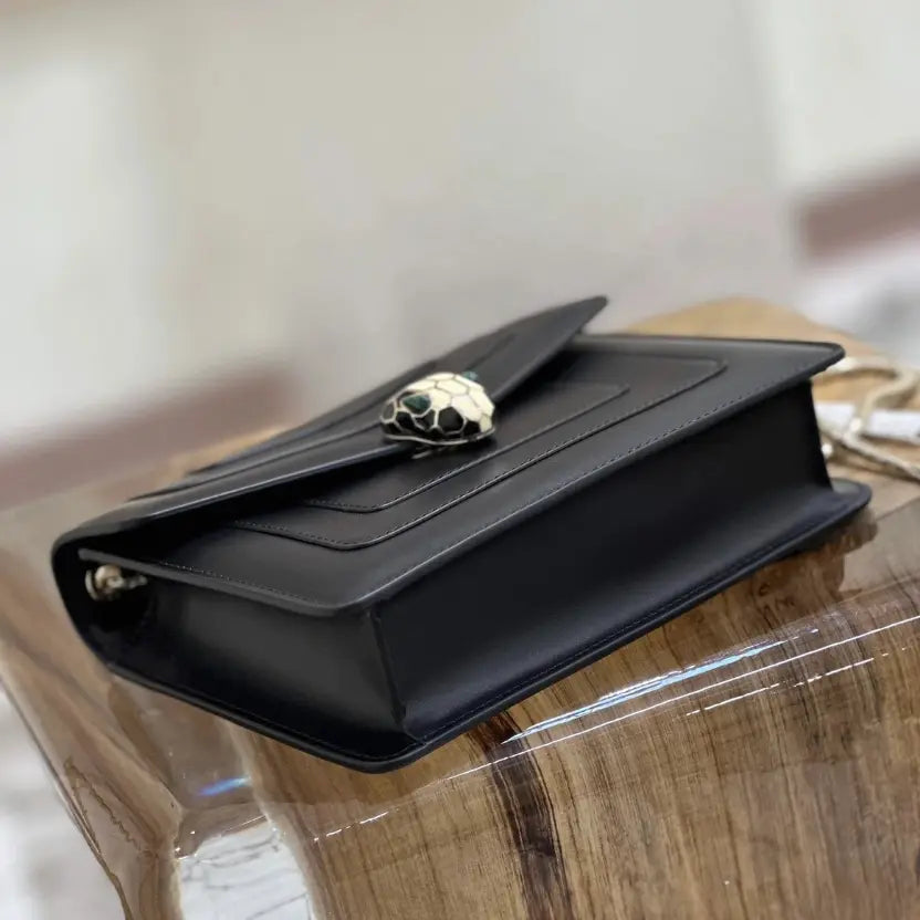 Boutique Level Quality || Bvlgari Serpenti Forever "Single Layer" Flap Small Square Bag in Black