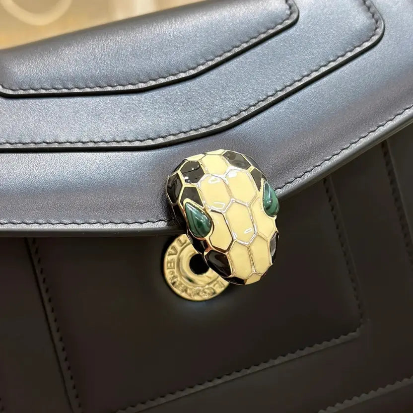 Boutique Level Quality || Bvlgari Serpenti Forever "Single Layer" Flap Small Square Bag in Black
